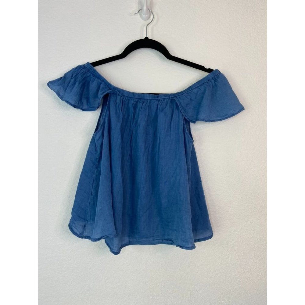 Madewell women's XS blue denim style off shoulder crop crop casual flowy